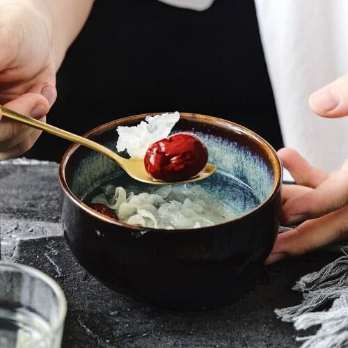 Japanese Ceramic Household Rice Soup Bowl Restaurant Under Glazed Kiln Change Noodle Bowl Fruit Salad Dessert Bowl Dinnerware