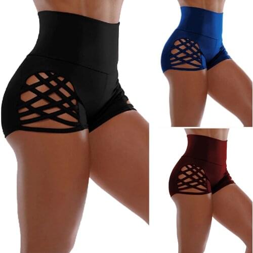 Womens Buttocks High Waist Solid Color Bandage Sweatpants Swim Shorts Fitness Stretch Control Panties Waist Slim Stretch Short