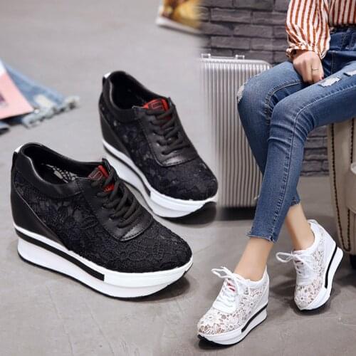 Hot Sales 2019 Summer New Lace Breathable Sneakers Women Shoes Comfortable Casual Woman Platform Wedge Shoes35-42