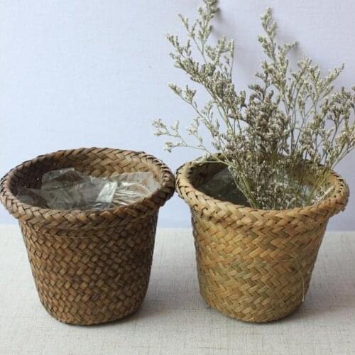 1PCS Household Natural Woven Storage Pot Garden Flower Basket Vase Hanging Basket Storage Basket Home Decor Planter