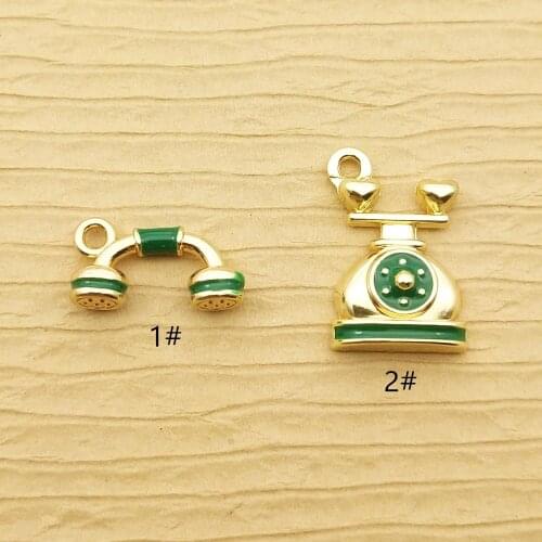 10pcs enamel green telephone charms for jewelry making and crafting cute earring pendant necklace bracelet charms