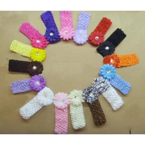 100pcs 2 Inch Baby Flower Hair Clips Gerber Flower Hair Bow Clip + 1.5 Inch Crochet Headbands
