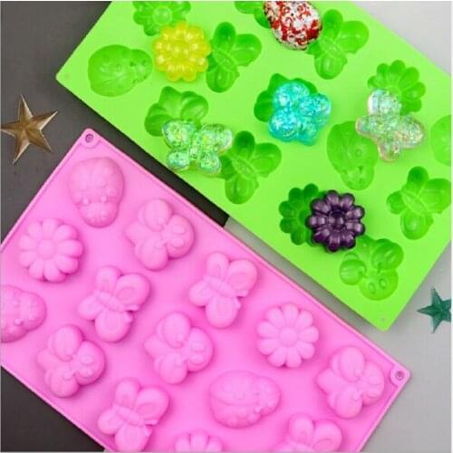 15 hole flowers, insects, butterflies, silicone cake mold Jelly Pudding Mould Chocolate handmade soap mold