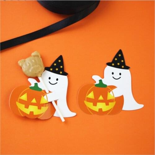 2021 50pcs/lot Halloween Decoration Accessories DIY Paper Card White Ghost Pumpkin Cartoon Candy Decoration Card Gift Card Decor