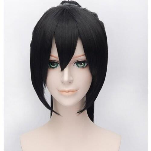 28inch 70cm Black Long Straight Hakuouki Yukimura Chizuru Hair Heat Resistance Fiber Cosplay Full Wigs Chip Ponytail + Wig Cap