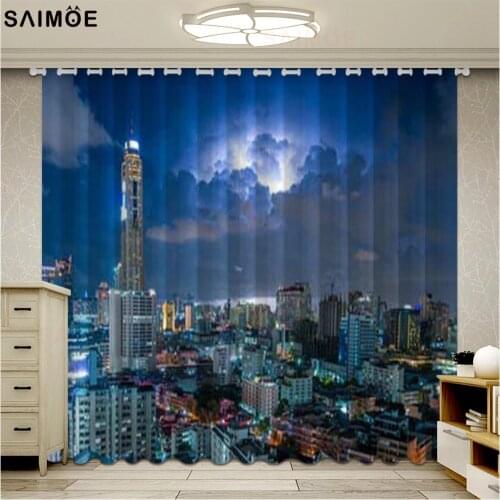 City Night View 3D Curtain Natural Thunder Lightning Modern Living Room Curtains New York Bedroom Curtain Ultra Micro Shading