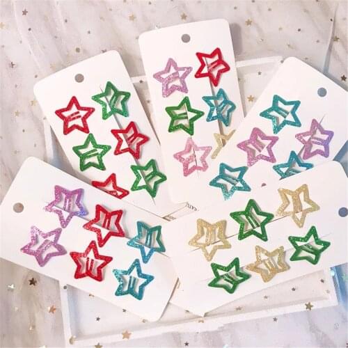 6Pcs/set Star Shape Hair Snap Clips Glitter Pentagram Metal Hair Clips Cute Bling Bling Hairpins Girls BB Clips Hair Accessories