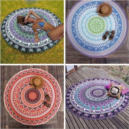 Throw Towel Yoga Mat Decorative Round Beach Towel Indian Mandala Round Elephant Tapestry Wall Hanging Summer Beach New