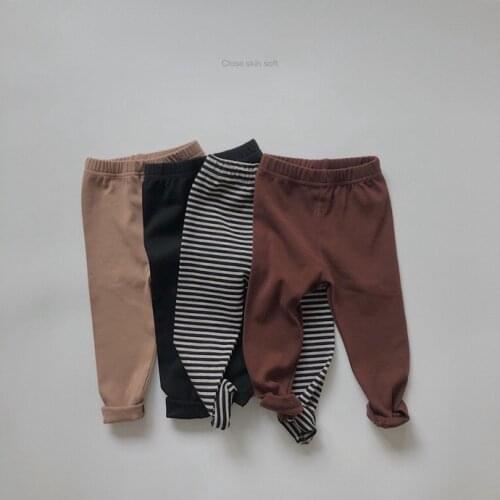 Childrens striped Leggings 2021 spring new Korean treasure solid color retro Leggings multicolor elastic pants kids pants