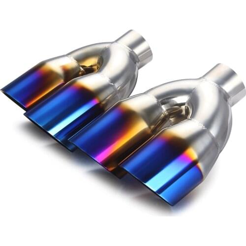Dual Exhaust Tip 2.25 inch Inlet 3.5 inch Outlet Universal Car Stainless Steel Angle Cut 2-Packs PVD Blue(left and right)