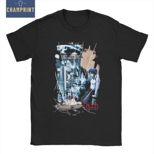 Vintage Serial Experiments Lain T-Shirts for Men Round Collar 100% Cotton T Shirts Anime Tee Shirt Graphic Printed Clothing