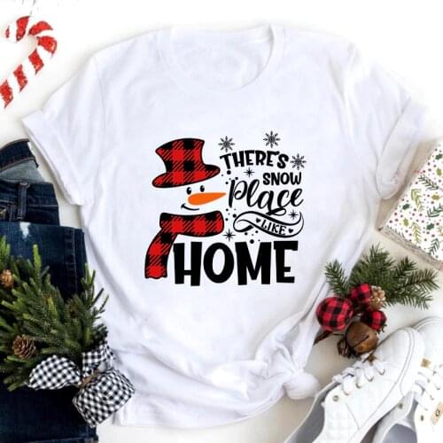 Colored Theres Snow Place Like Home T-shirt Vintage Buffalo Plaid Snowman Christmas Tees Tops Cute Women Graphic Holiday Tshirt