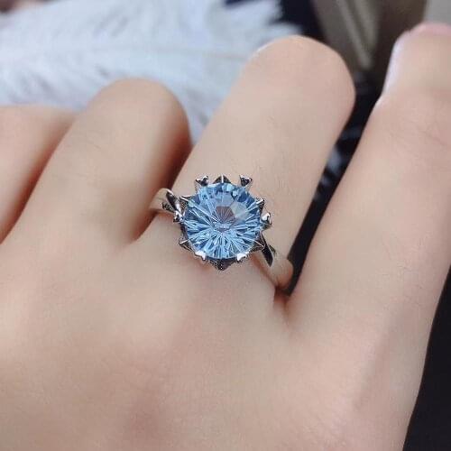 Fine Jewelry 925 sterling silver natural blue topaz female ring pendant set noble Support detection