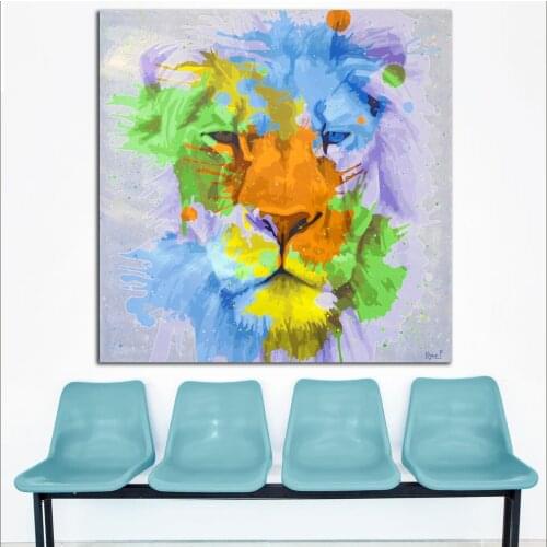 Large size Printing Oil Painting Abstract Lion color art canvas prints pictures for living room and bedroom No Frame