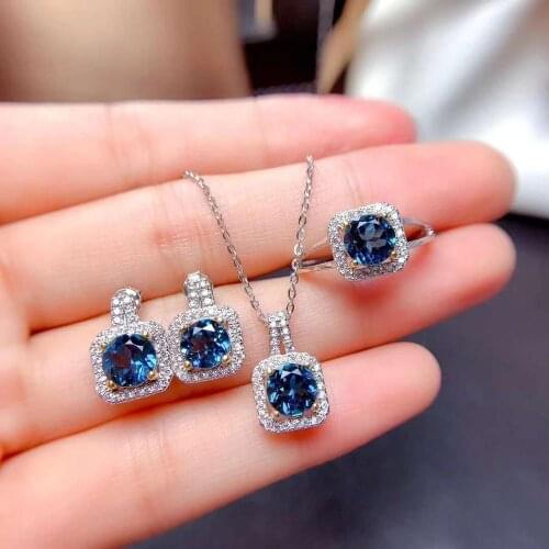 High Quality Topaz S925 Silver Earrings Ring Pendant Necklace Set Fine Fashion Jewelry for Women Free Shipping MeibaPJFS