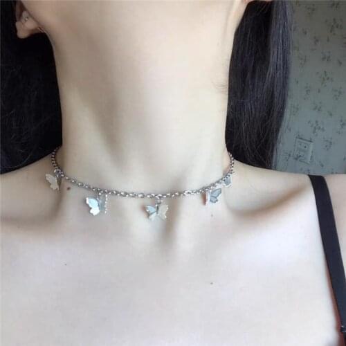Kpop Harajuku Goth Vintage Butterfly Pendant Choker Chain Necklaces For Women Egirl Aesthetic Jewelry Gifts For The New Year