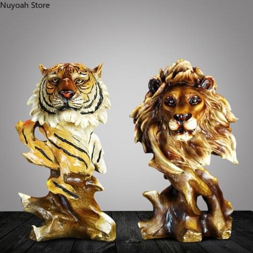 Nordic Creative Art Tiger Head Wolf Head Ornaments Simulation Animal Statue Crafts Living Room Home Decoration Accessories
