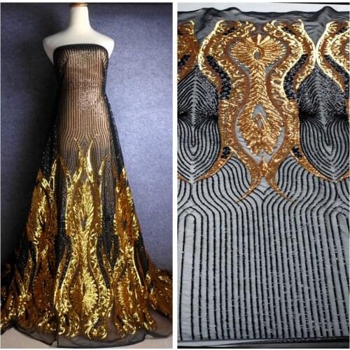 La Belleza 1 yard Gold black Sequins embroidery fabric stage performances 51 inches width
