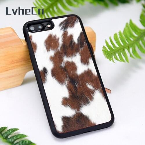 LvheCn Silicone Rubber Phone Case Cover for iPhone 6 6S 7 8 Plus X XS XR 11 12 Mini Pro Max Brown Spotted Cowhide