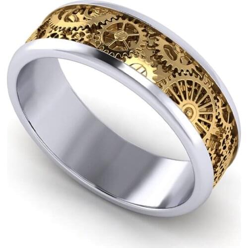Creative Fashion Jewelry Circle Gold Color Rose Gold Color Hollow Carved Maple Leaf Gear Pattern Male Ring For Men Party Jewelry