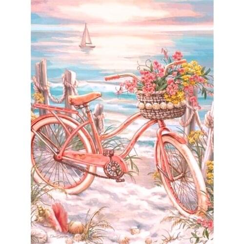 Bicycle Flower Pink DIY 11CT Cross Stitch Embroidery Kits Craft Needlework Set Printed Canvas Cotton Thread Home Room