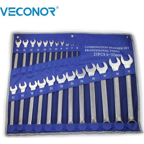 23pcs Combo Wrench Set High Torque Spanner Set of Keys Open and Box End Metric 6~32mm Chrome Vanadium with Roll-up Storage Pouch