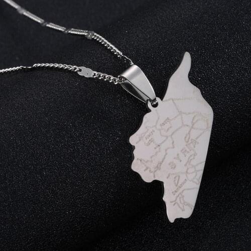 Stainless Steel Syria Map Flag Pendant Necklace Trendy Syrians Map Chain Jewelry