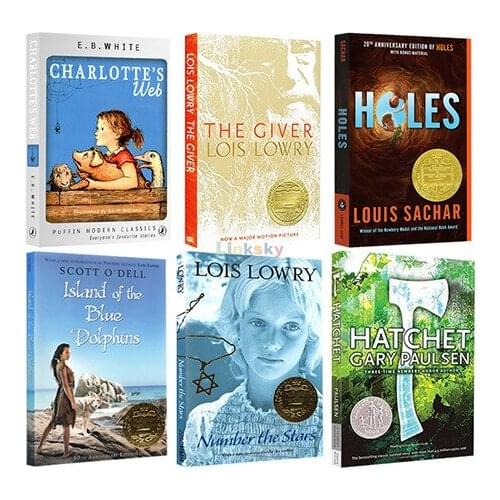 Newbery Award Favorite Library 6 Books /Set : Charlottes Web, Island of the Blue Dolphins,Number the Stars Lois Lowry