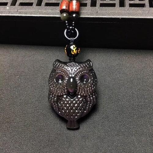 Wholesale JoursNeige Black Rainbow eye Natural Obsidian Owl Pendants Chain Necklaces Lucky for Men Women Energy Stone Jewelry