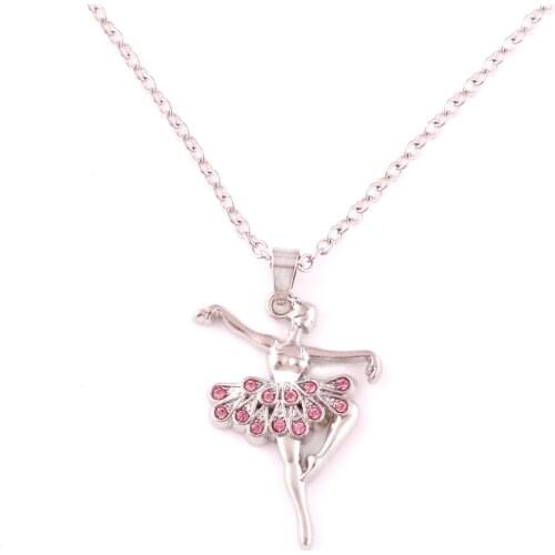 Necklace Chain Wedding Love Jewelry For Women Trinket Pink Crystal Dancing Ballerina Dancer Ballet Dance Pendant Necklace Charm