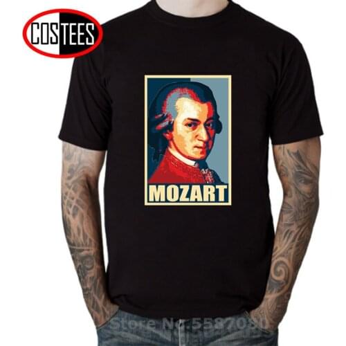 Mozart Propaganda Poster Popular Art T shirts men Famous Music Composer T-Shirt Piano Music Lovers Tee shirt Great musician Tees