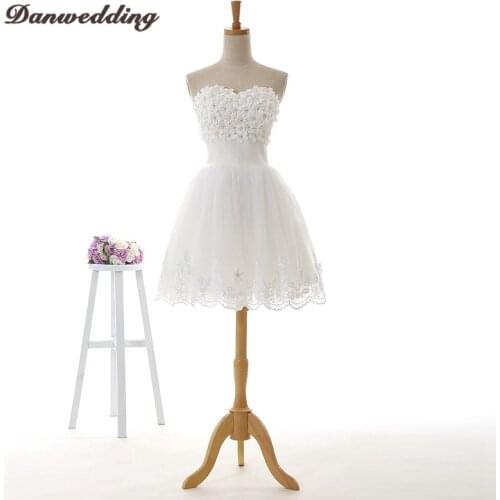 Simple Short/Mini Tulle Homecoming Dress Hand Made Flowers Sweetheart-Neck Lace Applique Graduation Dress Party Gowns Real Photo