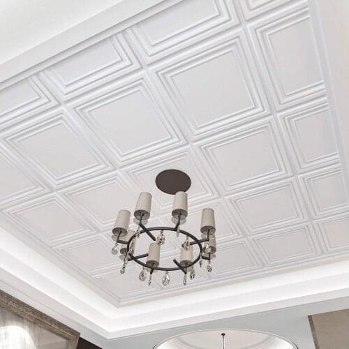 12PCS PVC 3D Ceiling Tiles Wall Panels Decorative Water Proof Moisture-proof Plastic Sheet in White(60x60cm)