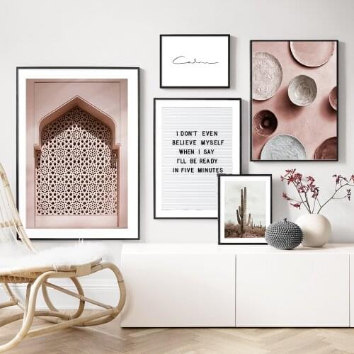 Pink Moroccan Door Wall Art Camera Girl Canvas Painting Posters And Prints Cactus Modern Style Wall Pictures For Living Room