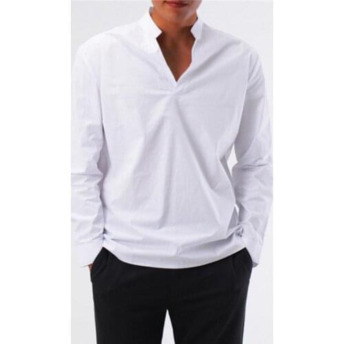 Stand Collar Blends Elegant Classic Mens Clothing 2021 Black White Shirts For Man Fashion Dress Red Blue Streetwear Long Sleeves