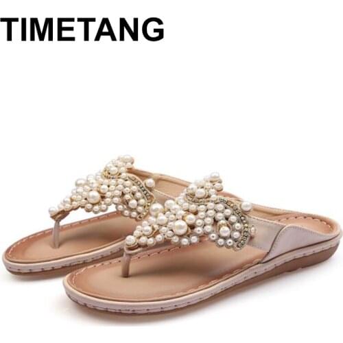 TIMETANGBead String Beach Slippers For Women Woman Luxury Shoes Sliders Slippers Ladies Flip Flops Low Summer DesignerE954