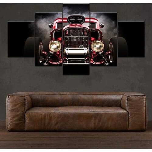 Modern poster printed HD canvas painting 5 pieces wall art hot rod red front view modular wheels car pictures home decoration