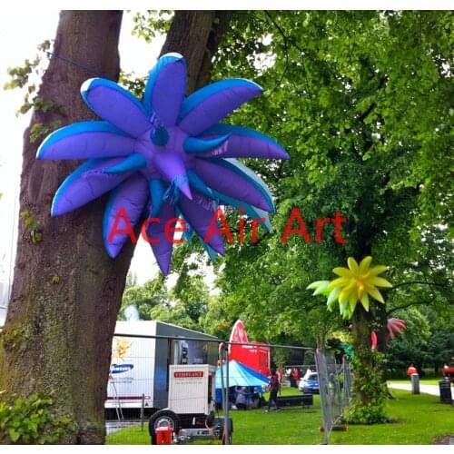 Wedding decoration Inflatable flowe purple blue tree festival decoration,1.5m daimeter Inflatable hanging led flower