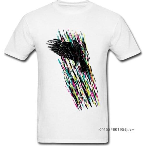 Light Flight T Shirt Raven Print Gift T-shirts Men Art Design Tshirt Cotton Fabric Summer Tops Tees Casual Clothing Wholesale