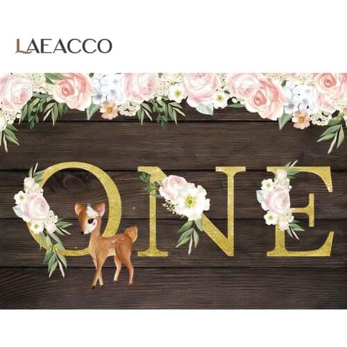 Laeacco Vinyl Wood Backgrounds For Photography 1ST Birthday Party Flowers Deer Baptism Banner Photocall Photographic Backdrops