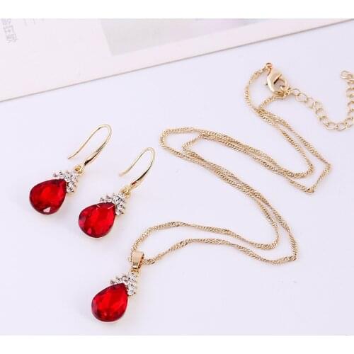 3pcs/set Ruby Jewelry Sets Wedding Beads Crystal Bridal Jewellery Bridal Necklace Earrings Wedding Party Jewelry Gift Set