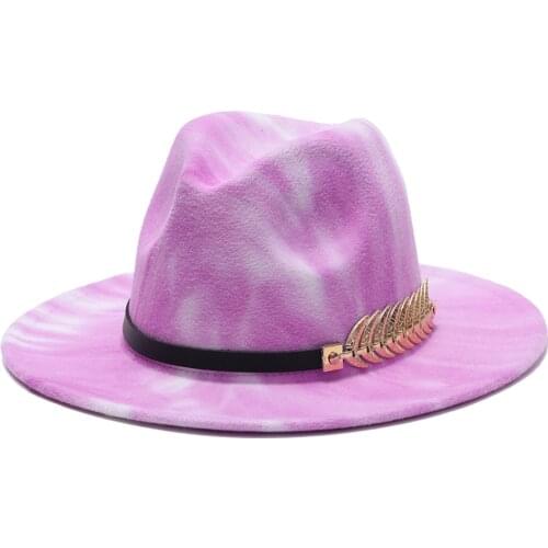 2021 Colorful fedora hats for women Flat wide Brim Wool Felt Jazz Fedora Hats for men Fishbone belt top Panama wedding Hat