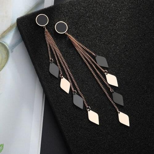 New Brand Geometric Squares Multi-layered Long Tassel Drop Earrings For Women Titanium Steel Dangle Earrings Piercing Jewelry