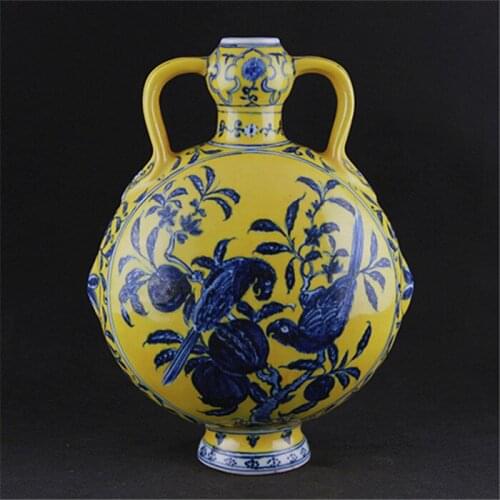 #06 Rare Ming Dynasty porcelain vase,yellow glaze,Blue and white,handmade crafts,collection & adornment, Free shipping