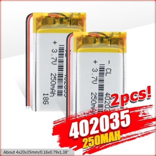 1/2/4 Pcs High Quality 3.7V 402035 Lipo Lithium Polymer Batteries 250mAh Li Ion Battery Replacement For Bt Headset Toys MP3