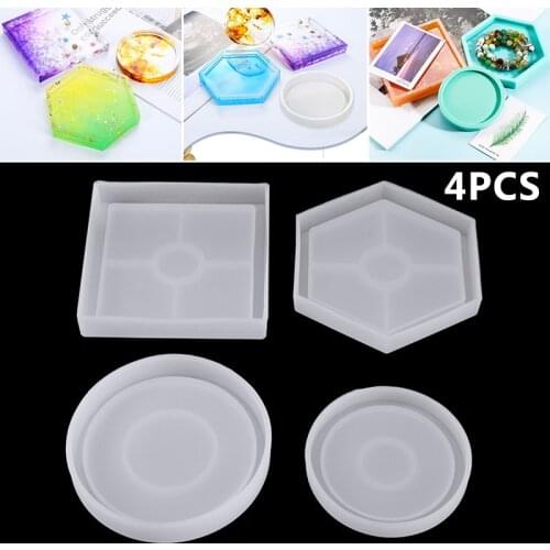 4pcs DIY Silicone Coaster Molds Square Epoxy Casting Molds For Resin Concrete Cement Home Decoration Mould