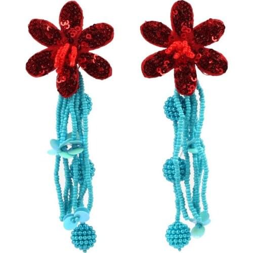 Acrylic Bead Ball Pendant Drop Dangle Long Red Flower Earrings Women Florate Brand Wholesale Statement Party Bohemian Jewelry