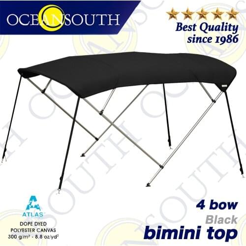 Oceansouth 4 Bow Bimini 1.5-2.9m 25mm Aluminium Tube Marine Grade Boat-cover Top Canopy Water Sun proof UV Protection Black
