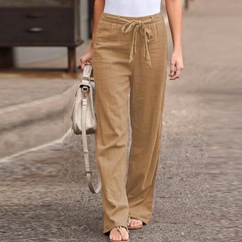 Summer Women Wide Leg Pants High Waist Solid Color Casual Long Straight Bandage Pant Female Trousers Ladies Clothes Outerwear