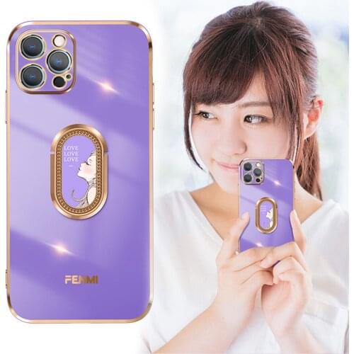 Luxury Plating Ring Holder Case for iPhone X XR XS Max 11 Pro Max 12 Mini 7 8 Plus 6 6S SE 2020 Plating Cover Phone Accessories